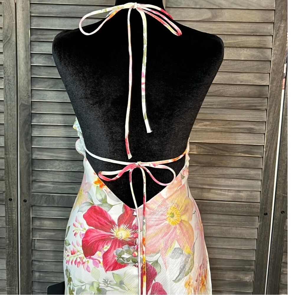 Lulus Sidney Ivory Multi Floral Halter Maxi Dress XL NWT Open Back Side Zip - Picture 7 of 11